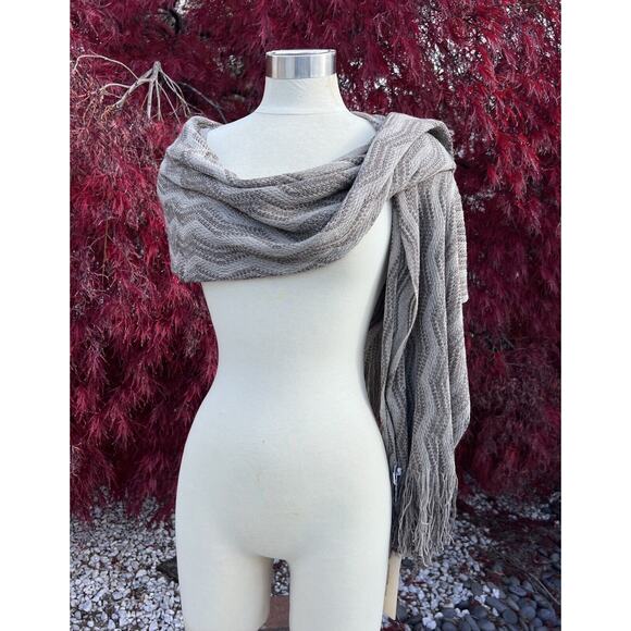 Vtg Dolce & Gabbana Scarf Shawl Brown Taupe 82x36 Zigzag Wool Viscose NWT Lux - Picture 2 of 4